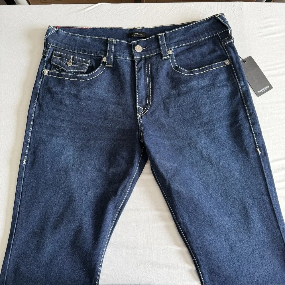 True Religions Ricky Big T Flap Straight Jeans Mens 38x34 Relaxed Dark Artic
